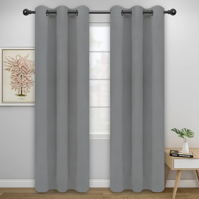 Easy-Going Blackout Curtains for Bedroom, Solid Thermal Insulated Grommet and Noise Reduction Window Drapes, Room Darkening Curtains for Living Room, 2 Panels (42x95 in, Light Gray)-Ruum Studio Home