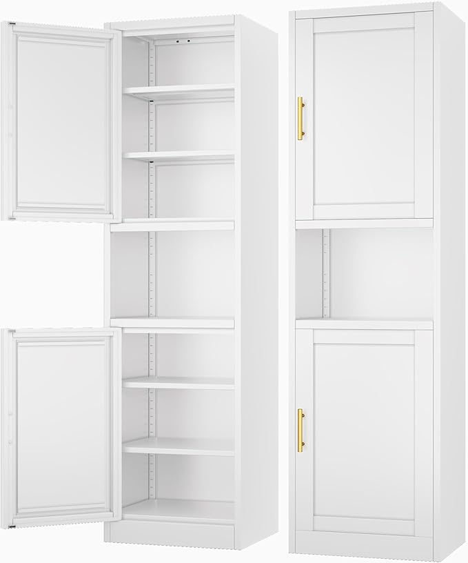 Tall Narrow Storage Cabinet 66.93" H Tall Bathroom Cabinets Metal Pantry Cabinet, 4 Adjustable Shelves for Kitchen, Home Office, Living Room, Dinning Room (16 inches Wide White)-Ruum Studio Home