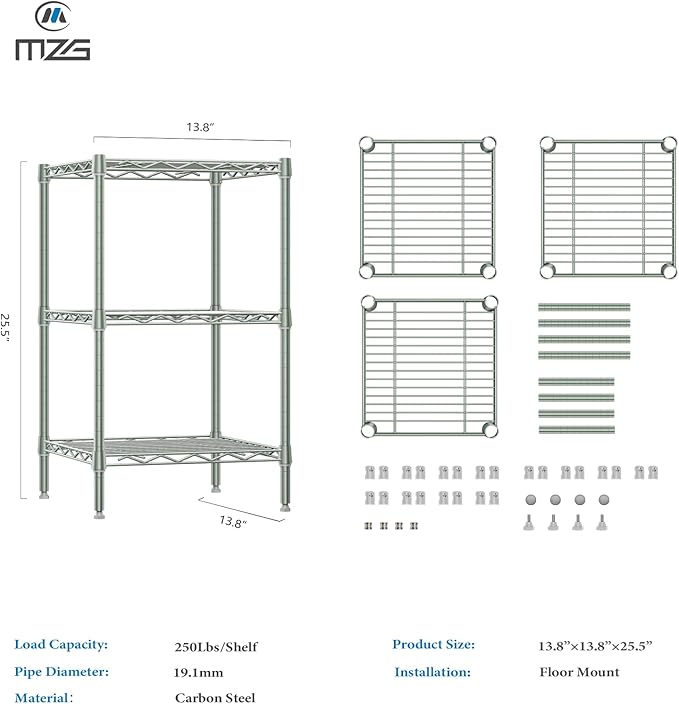 750 lbs 3-Shelf Storage Shelves Wire Shelving Unit Standing Metal Rack for Small Places Narrow Wire Rack for Bathroom, Green 13.8 D x 13.8" W x 25.5" H-Ruum Studio Home