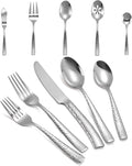 Silverware 45-Piece Silver Hammered Flatware Set with Serving Utensils Stainless Steel Thick Handle Mirror Polished Cutlery Set for Wedding Hotel Restaurant, Service for 8-Ruum Studio Home