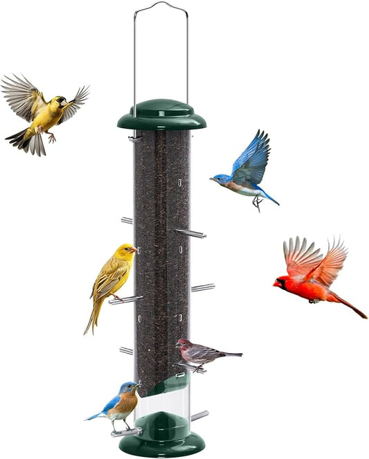 FEED GARDEN Finch Feeders for Outside, Nyjer & Thistle Bird Feeders, 15 Inch Tube Feeder with 12 Small Ports & 8 Perches, Durable Metal Design for Outdoor Hanging, Easy Fill & Clean-Ruum Studio Home