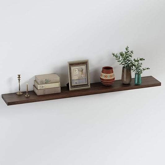 SAUMONIERES Floating Shelves 8 Inch Deep Solid Wood Wide Wall Shelf Set of 1 Wall Mounted for Bedroom Bathroom Living Room Kitchen, 55 Inch Walnut-Ruum Studio Home