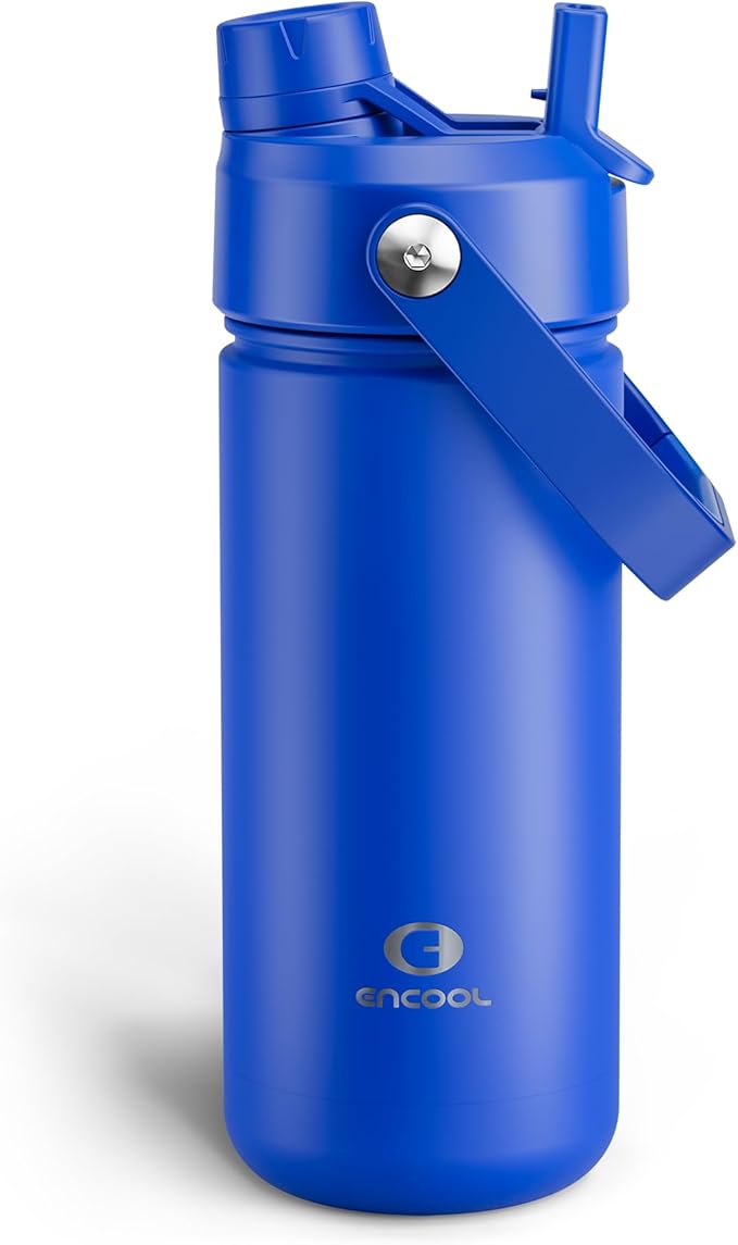 Insulated Water Bottle with Straw Stainless Steel Water Bottle, Leak-Proof, BPA-Free, Double Wall Vacuum Keeps Cold for 24 Hours for Sports, Travel, School (18 oz, Royal Blue)-Ruum Studio Home