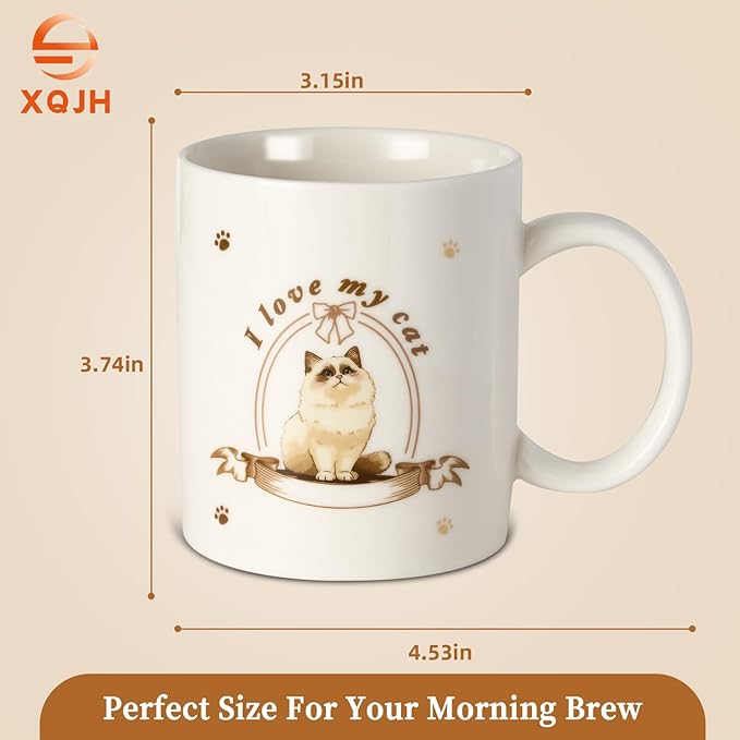 12Oz Cute Ragdoll Cat White Ceramic Mug, Mug for Daily Coffee and Tea, Lead-free Microwave and Dishwasher Safe Coffee Mug, Perfect gifts for Cat Lovers-Ruum Studio Home