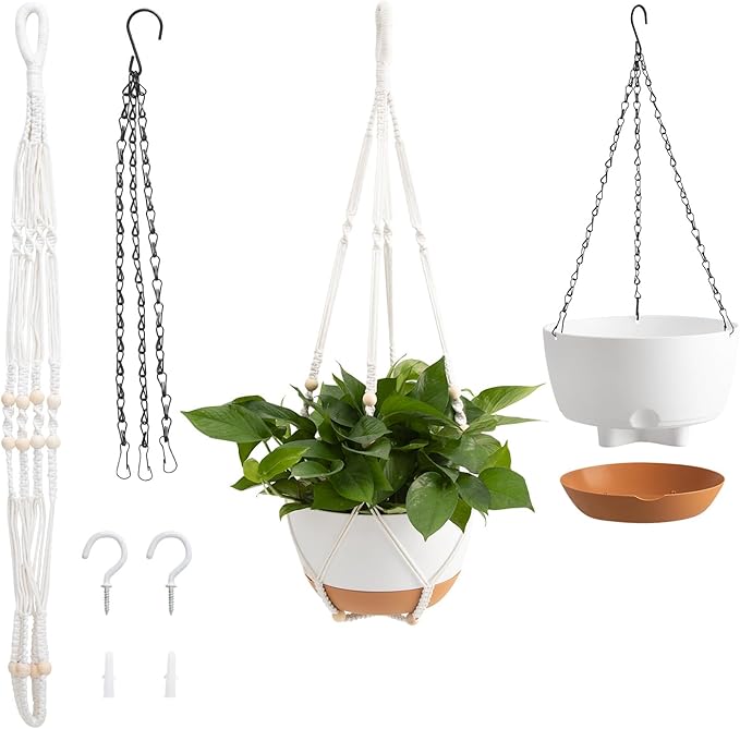 VEVOR Hanging Planters, 10 Inch Self-Watering Hanging Planter, 2 Pack Flower Pots with Drainage Hole & 2 Kinds of Plant Hangers, Plastic Basket Pots, for Garden Home Decor, Indoor & Outdoor Plants-Ruum Studio Home