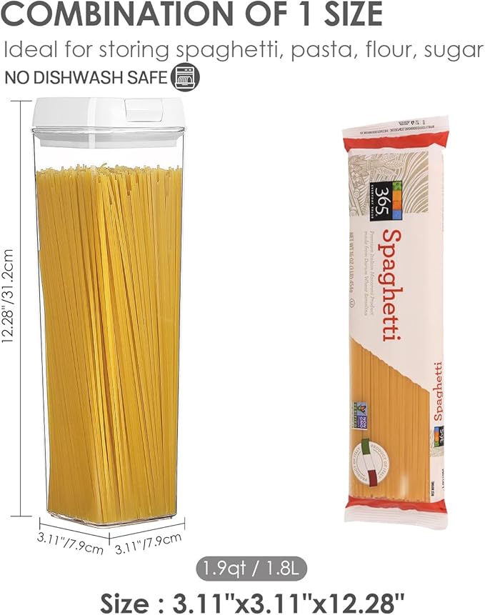 Vtopmart 4 PCS Airtight Food Storage Containers, BPA Free Plastic Spaghetti Pasta Containers with Easy Lock Lids, for Kitchen Pantry Organization and Storage, Include 24 Labels, 1.8L-Ruum Studio Home