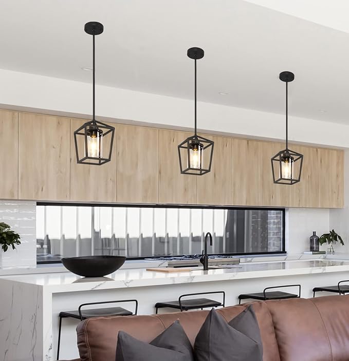 1 Pack Black Pendant Light Fixture Farmhouse Iron Cage Metal Pendant Light Lantern Hanging Light Fixtures with Clear Glass Shade for Kitchen Island, Dining Room, Hallway,Entryway1-Ruum Studio Home