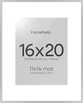 Homeforia 16 x 20 Picture Frame Silver, High End Metal 16 x 20 Frames with Mat 11 by 14 Photo, 16x20 Silver Poster Frame Matted to 11x14 Print, 20x16 Hanging Frames, Tempered Glass, Wall Kit, Set of 1-Ruum Studio Home