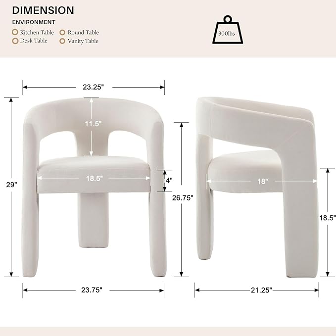 White Chenille Dining Chairs Set of 2, Modern Barrel Dining Room Chairs Upholstered Accent Chair with Arms and Round Back for Living Room Kitchen Armchair No Assembly Needed-Ruum Studio Home