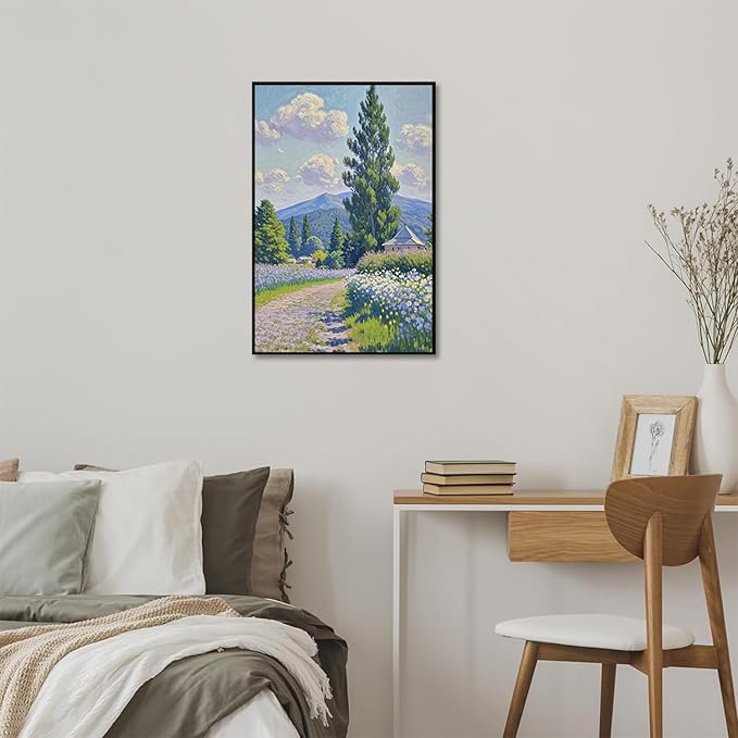 Countryside wildflowers landscape canvas poster natural plant flower artwork retro pastoral flower path suitable for farmhouse decoration-Ruum Studio Home