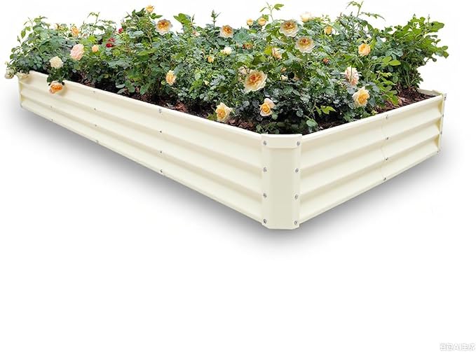 GARDMAX 8x4x1FT Galvanized Raised Garden Bed Kit, Metal Planter Boxes Outdoor with Easy Assembly, Large Garden Bed for Vegetables, Fruits, Flower, Herbs Rectangle Milk White-Ruum Studio Home