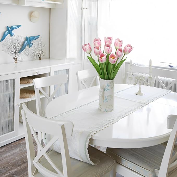 Artificial Tulips Flowers – 20" Long Stem Faux Tulips, 10PCS Real Touch Fake Pink Tulip for Vase, Farmhouse, Kitchen, Spring & Wedding Home Decor-Ruum Studio Home