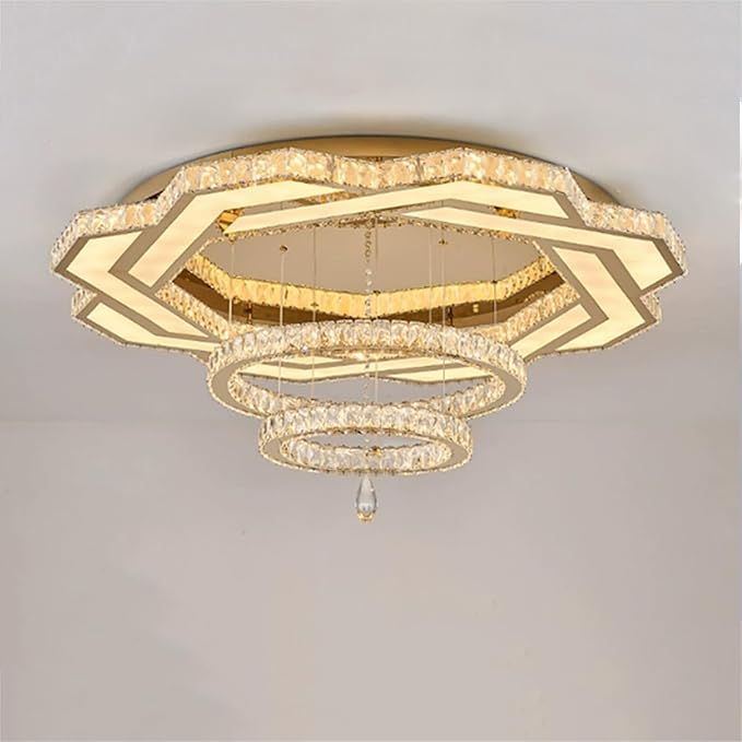 Flashing God Crystal Chandeliers Dia 32" Gold Chandelier Flush Mount Ceiling Light for Bedroom Living Room Dining Room Hallway Dimmable 3 Rings LED Celing Lighting Fixtures-Ruum Studio Home