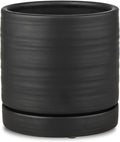 6 Inch Plant Pots, Ceramic Planter Pot with Drainage Hole & Saucer, Indoor/Outdoor Cylinder Round Planter Pot, Matte Black-Ruum Studio Home