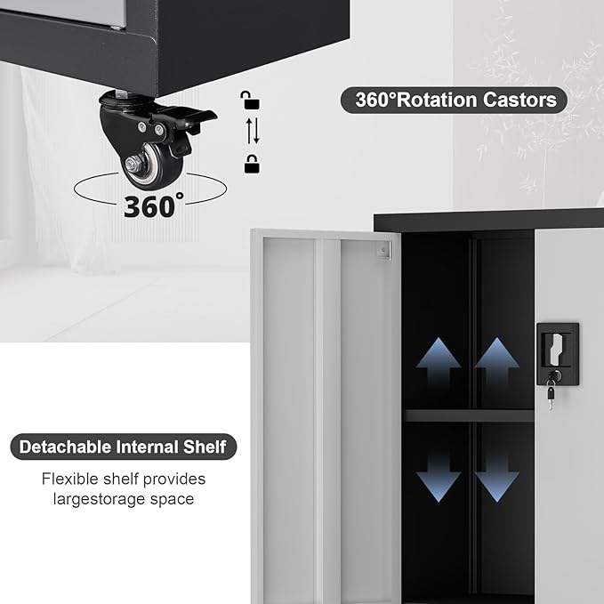 Locking Storage Cabinet,Steel Garage Cabinet with Wheels,Utility Tool Cabinet1 for Garage,Home Office and Warehouse-Ruum Studio Home