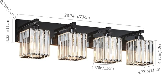Modern Bathroom Vanity Light 4-Lights Plating Black Crystal Bathroom Wall Light Vanity Light Fixtures-Ruum Studio Home