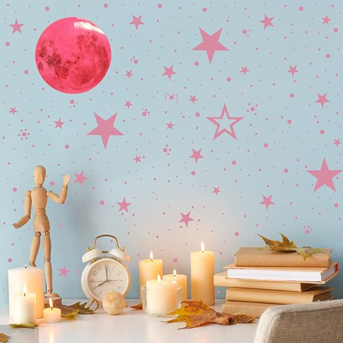 Glow in The Dark Stars and Moon Stickers for Ceiling, Luminous Wall Decals Decor for Bedroom Living Room, 407 dots + 27 Stars + 30cm Moon-Ruum Studio Home