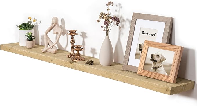 Fun Memories Floating Shelves for Wall Decor, 55"x8" Rustic Reclaimed Wood Shelves, Heavy-Duty Wall Mounted Shelves with Invisible Brackets for Living Room, Bedroom, Kitchen, Natural Finish-Ruum Studio Home