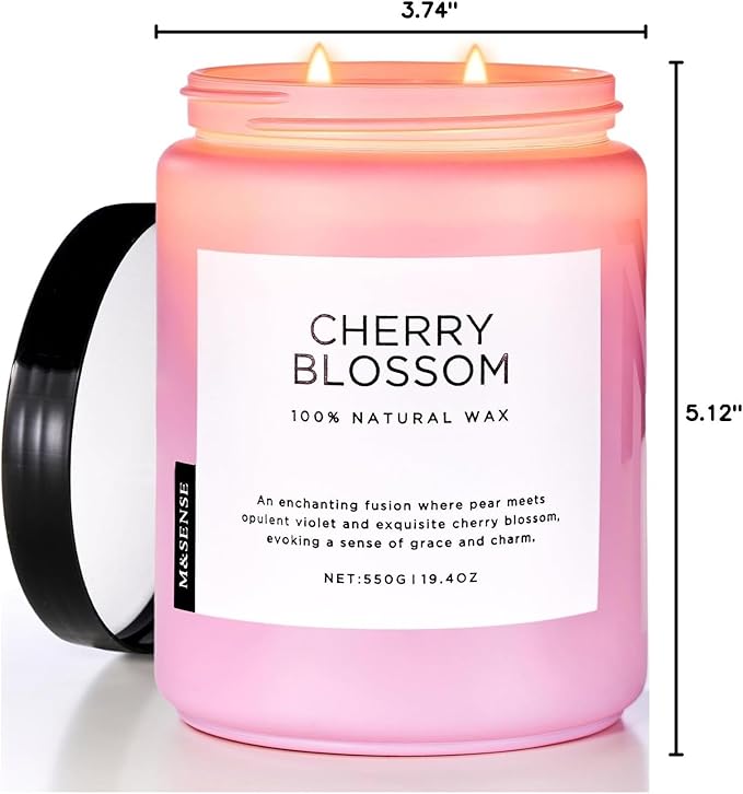 M&SENSE Cherry Blossom Scented Spring Candle, 19.4oz 110 Hours Long Lasting Natural Soy Wax Stress Relief Aromatherapy Romantic Candle for Women & Bedroom Decor-Ruum Studio Home