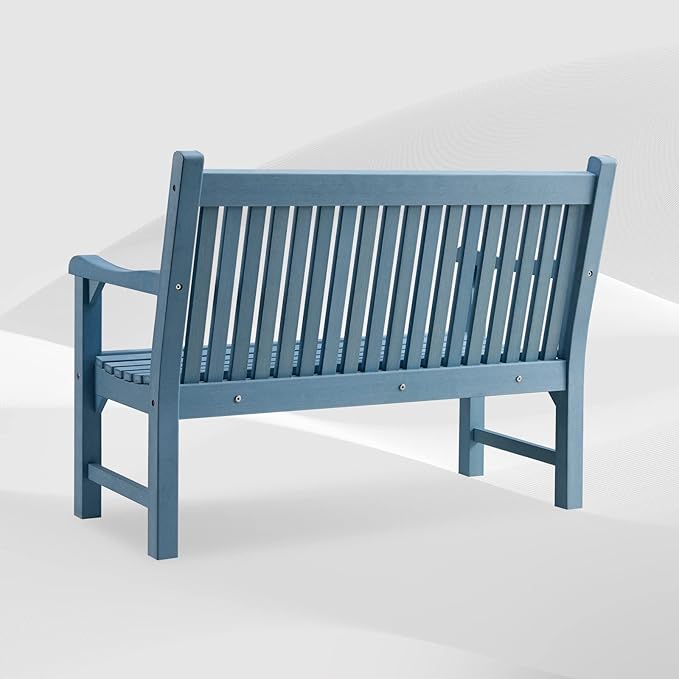 Psilvam Garden Bench, 2-Person Poly Lumber Patio Bench, All-Weather Outdoor Bench That Never Rot and Fade, Memorial Bench, Suit for Garden, Porch and Park(Blue)-Ruum Studio Home