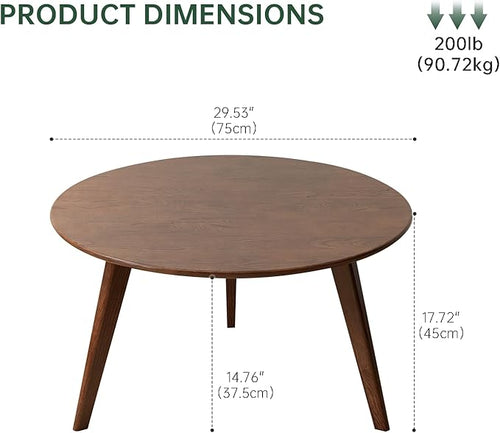 100% Solid Oak Wood Mini Coffee Table, Round Side Table w/Solid Wood Legs, Walnut Mid Century Coffee Table w/Sturdy Frame for Bedroom Balcony Living Room (29.53" D x 17.72" H)-Ruum Studio Home