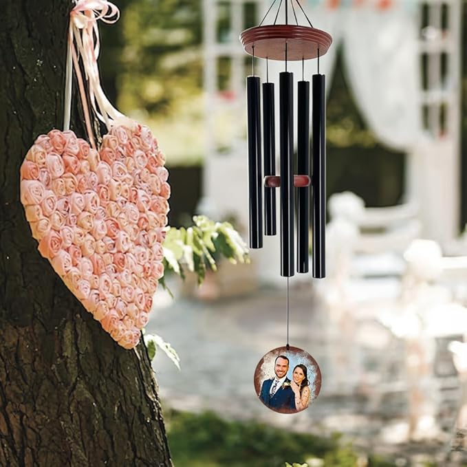 ASTARIN Wedding Wind Chimes for Outside, Custom Photo Personalized Wind Bells, Memorial Gifts for Anniversary, Celebration, Metal Wind Chime Gift in Garden, Patio, Porch, 36'' (Wedding-1)-Ruum Studio Home