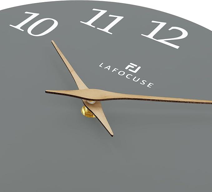 Lafocuse 12 Inch Silent Grey Wall Clock Battery Operated for Living Room Decor, Simple Minimalist Wooden Wall Clock for Kitchen Bedroom Office-Ruum Studio Home