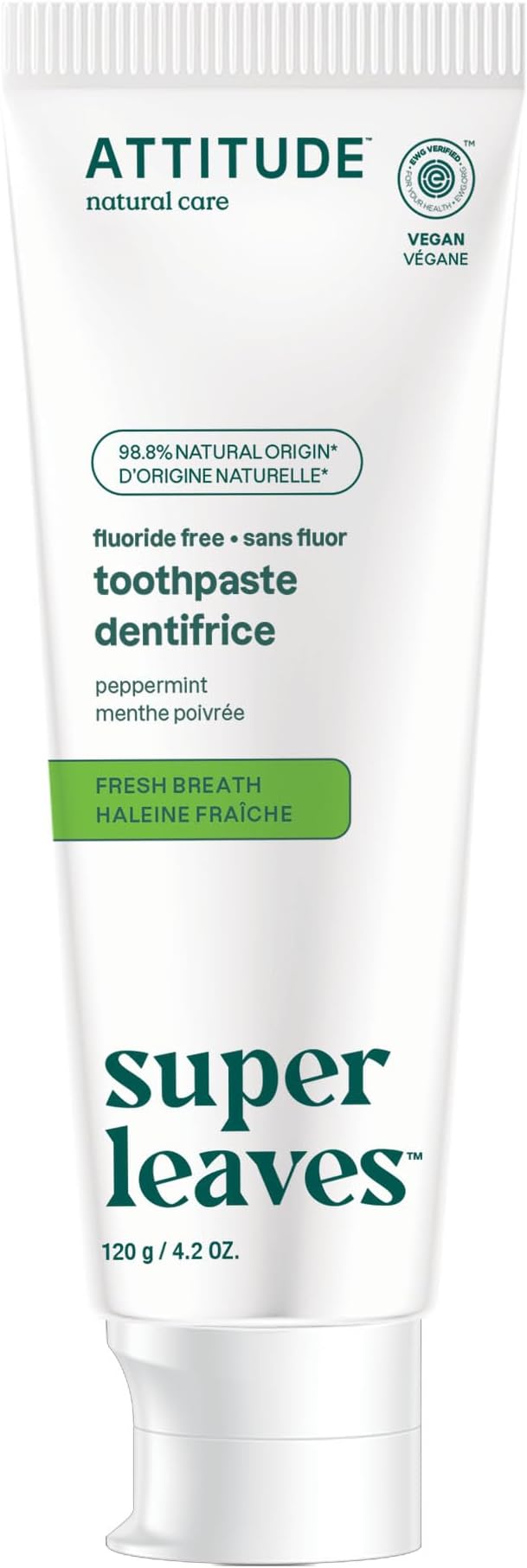ATTITUDE Fluoride-Free Fresh Breath Toothpaste, Peppermint Flavor, Vegan & Cruelty-Free, Sugar-Free, Plant & Mineral-Based Ingredients, Clean Oral Care, 4.2 Oz-Ruum Studio Home