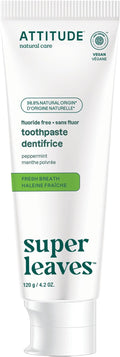 ATTITUDE Fluoride-Free Fresh Breath Toothpaste, Peppermint Flavor, Vegan & Cruelty-Free, Sugar-Free, Plant & Mineral-Based Ingredients, Clean Oral Care, 4.2 Oz-Ruum Studio Home