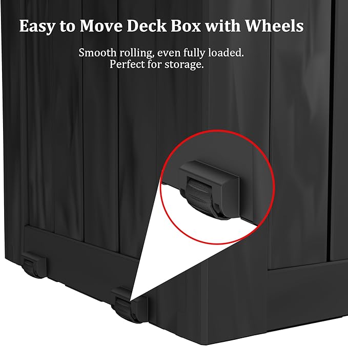 80 Gallon Outdoor Storage Box with Wheels, Waterproof Lockable Resin Deck Box Patio Storage Bin for Pool Accessories Cushion Furniture, Garden Tools, UV-Resistant Outside Delivery Black-Ruum Studio Home