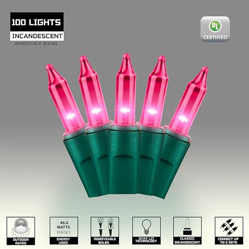 100LIGHTS PINK Extra-Bright With End Connectors Christmas Decorative Lights 5.98m UL Certified Mini String Light Set Waterproof for Home Garden Holiday Christmas Tree Party Patio Decor Wedding-Ruum Studio Home