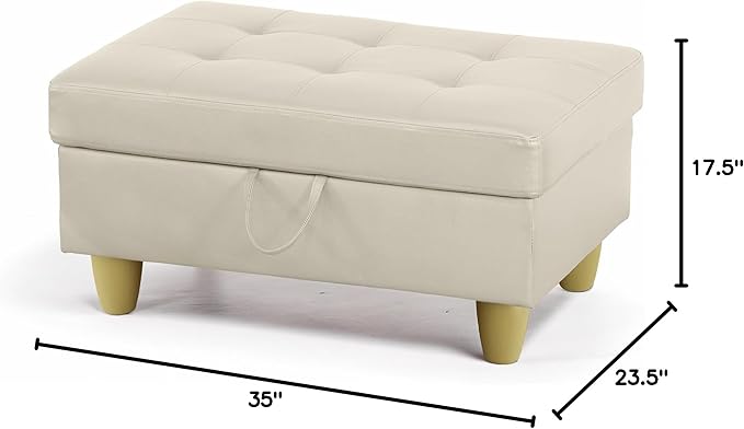 Ottoman Rectangular Storage Ottoman Bench, Faux Leather Footrest, Coffee Table, Stool Footstool with Hinged Lid for Living Room, Bedroom, Entryway, White, 35"x23.5"x17.5"-Ruum Studio Home