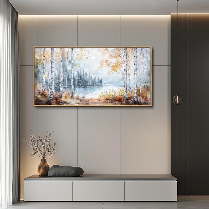 PHAOHUAXM Canvas Wall Art For Living Room Wall Decoration For Bedroom Office Decoration Trees Forest Landscape Painting Lake view Mural Modern Aesthetic Room Home Decor Artwork Wood Framed 20x40 In-Ruum Studio Home