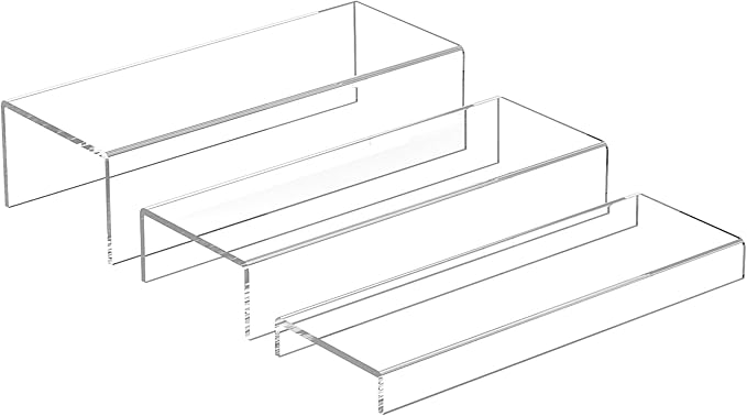 Rectangular Acrylic Display Risers Stands 3pcs, Dessert Table Display Rack, Clear Display Shelf for Funko Pop, Collectibles, Retails, Shoes, Glasses, Plants, Home Decors, Perfume - 12-1'', 2'', 3''-Ruum Studio Home