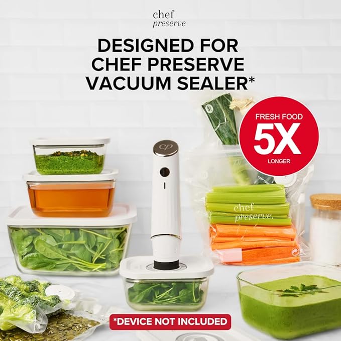 Chef Preserve Glass Vacuum Seal Containers for Food Storage, Made For Compact Vacuum Sealer, 3pcs set [1x Small, 1x Medium, 1x Large] Works With Handheld Vacuum Sealer Machine-Ruum Studio Home