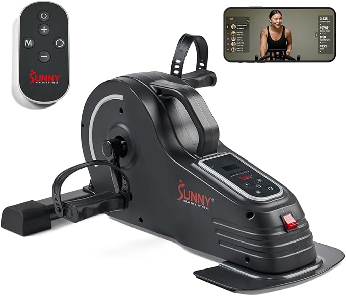 Sunny Health & Fitness Dual Function Under Desk Pedal Exerciser, Portable Indoor Cardio Mini Bike at Home, Arm/Leg Cycle for Seniors, Optional Magnetic, Motorized & Free SunnyFit App Bluetooth Connect-Ruum Studio Home
