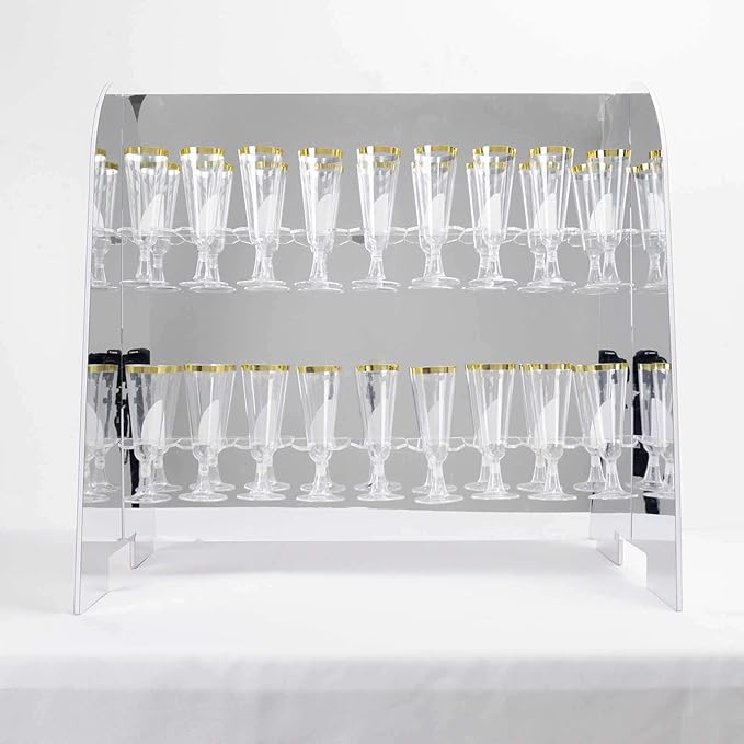 Tableclothsfactory Silver Mirror Finish 2-Tier Wine Glass Stemware Rack, 18 Champagne Flute Holder Foam Board Stand - 25"-Ruum Studio Home