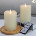 Flameless Candles Battery Operated with Remote Timer, 3D Moving Flame Flickering, Last 600+ Hours Battery Candles, 3" x 5" Ivory Real Wax Electric LED Candle for Wedding Party, Set of 2-Ruum Studio Home