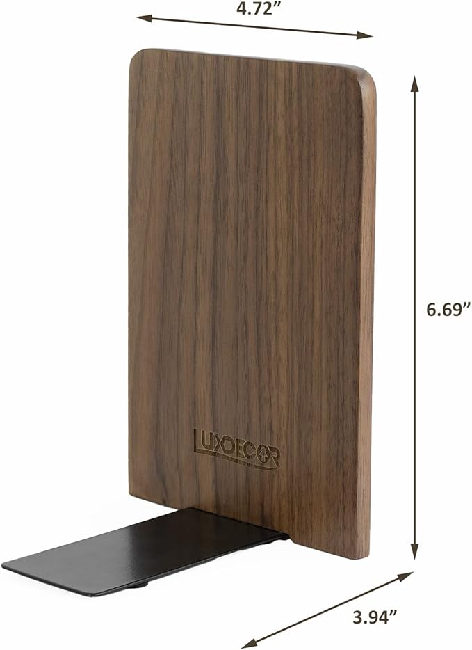 Large Bookend Hold Heavy Books- 7x4x5in 3 Pack Wood Bookends for Heavy Books Heavy Duty Walnut Book Ends for Men Wood Bookends for Office Desk Non-Skid-Ruum Studio Home