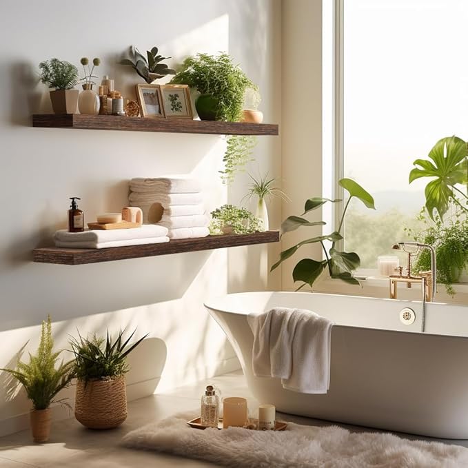 LaVie Home Floating Shelves, 36 Inch Wall Shelf Set of 2, Hanging Shelf with Invisible Brackets, Wall Decor for Bathroom, Bedroom, Living Room, Kitchen Storage, Rustic Brown-Ruum Studio Home