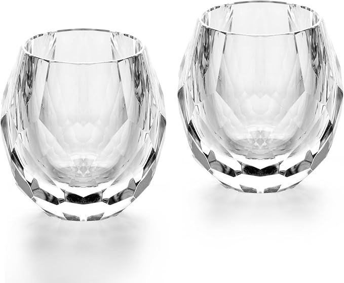 KAMMAK Crystal Whiskey Glasses Set of 2, Handcrafted Old Fashioned Glasses Stemless, 3.71oz Hand Blown White Cocktail Glasses, Engagement Gifts for Couples, Women, Men-Ruum Studio Home