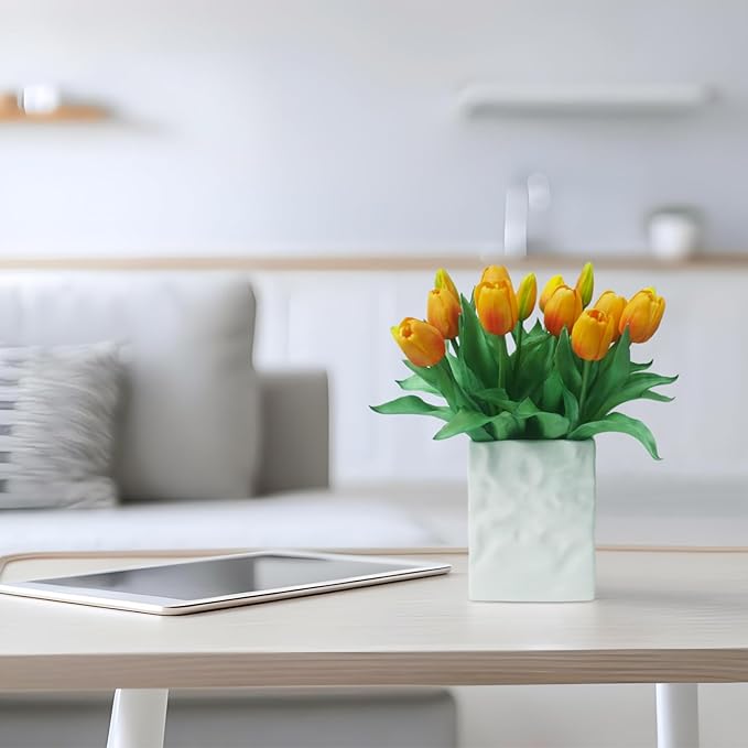 15pcs Artificial Tulips Flowers, Fake Tulips Real Touch, Faux Latex Bouquets, for Party Wedding Home Room Decoration (Orange)-Ruum Studio Home