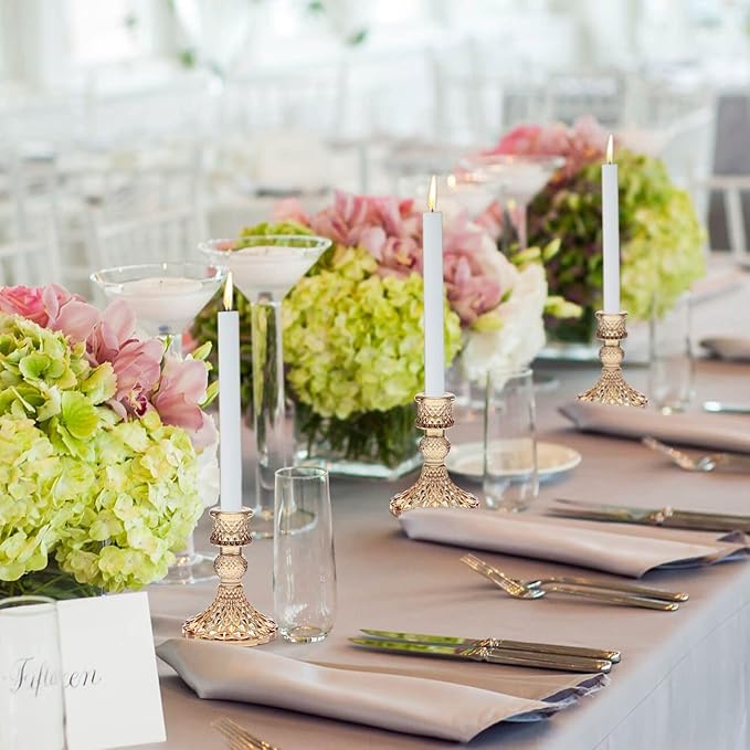 Candlestick Holders Set, 12Pcs 4" H Taper Candle Holders Bulk, Glass Candle Holders for Wedding, Festival, Party & Windowsill Decor, Gold-Ruum Studio Home