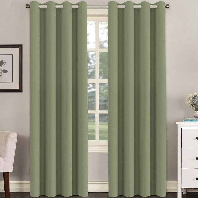 H.VERSAILTEX Premium Blackout Thermal Insulated Room Darkening Curtains for Bedroom/Living Room - Classic Grommet Top (2 Panels, Sage, 52 Inch by 96 Inch)-Ruum Studio Home