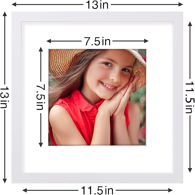 Vittanly 12x12 Picture Frames Set of 9, Shatter Resistant Plexiglass, Display 8x8 Pictures with Mat or 12x12 without Mat, Photo Frames for Wall Mount, Engineered Wood, White-Ruum Studio Home