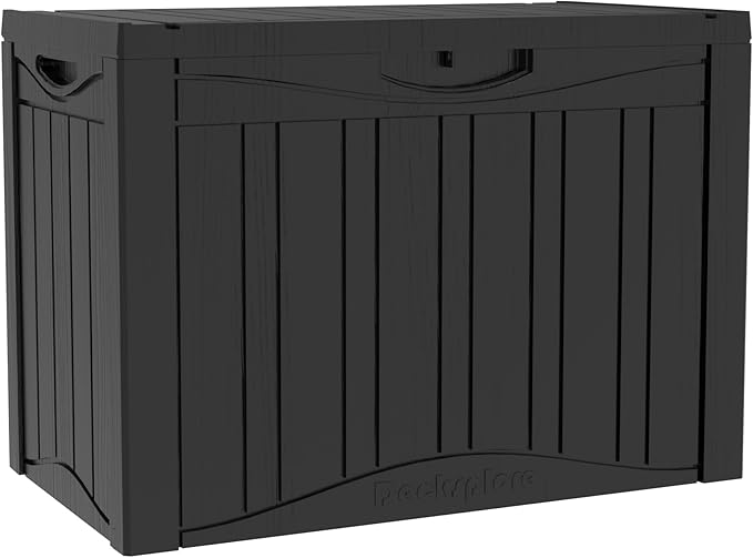 45 Gallon Double-Wall Resin Deck Box - Lockable Waterproof Outdoor Storage Box, 515lbs Capacity & Doubles as Seating for Patio Furniture - Garden Tools, Pool Accessories (Black)-Ruum Studio Home
