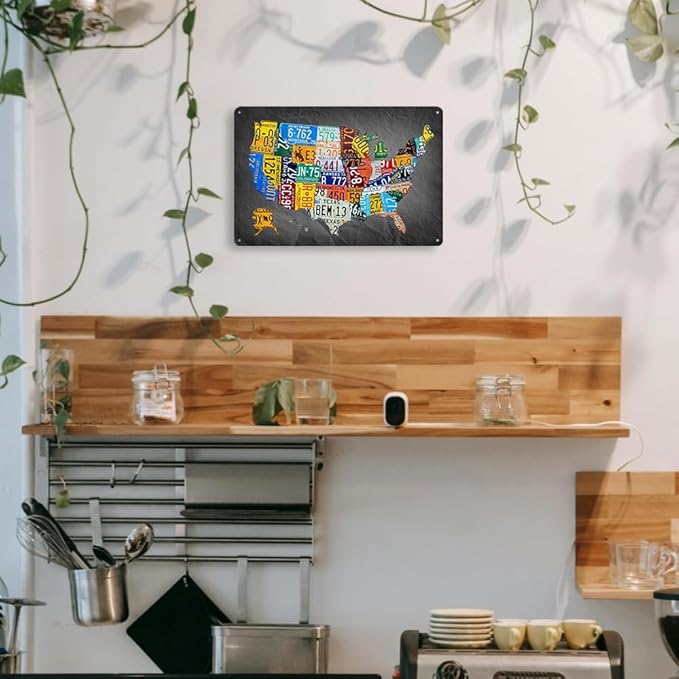 Funny Metal Tin Sign Vintage Usa Map License Plate Sign Garage Decor Map Poster License Plate Map Of The United States Usa Signs Garage Bar Home Office License Plate Decor-Ruum Studio Home