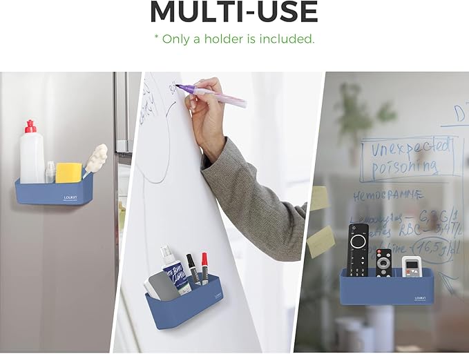 loukin Magnetic and Adhesive Marker Holder, Dry Erase Accessory Tray, Magnetic Storage Organizer for Whiteboard, Glass or Refrigerators (Blue)-Ruum Studio Home