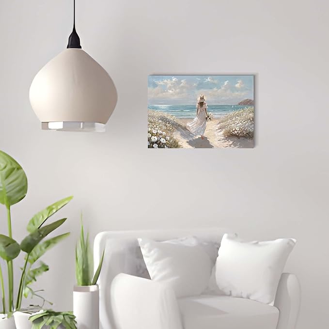 cozy country Beach Wall Art 16"x11" - Coastal Pictures Ocean Canvas Decor - Nautical Artwork Seascape Painting for Bathroom, Bedroom, Sea House-Ruum Studio Home