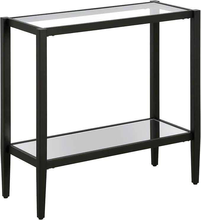 Henn&Hart 24" Wide Rectangular Side Table with Glass Shelf in Blackened Bronze, Table for Living Room, Bedroom-Ruum Studio Home